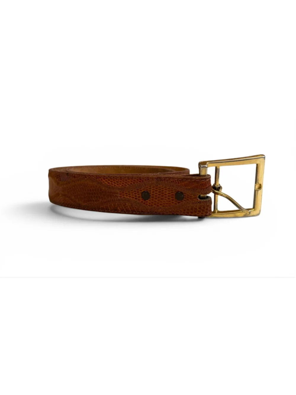 Vintage 80s Nocona Genuine Lizard Leather Belt Brown Gold Buckle Men’s Size 34